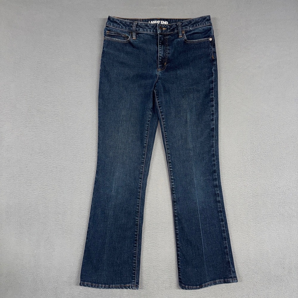 Lands' End Jeans Womens 10 Blue Mid Rise Bootcut Stretch Dark Wash Denim Cowboy